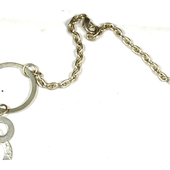 Chunky Silver Tone Statement Necklace – Geometric Circle Ring Chain Bold Jewelry - Picture 5 of 5